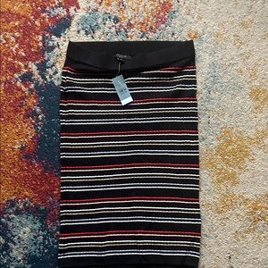 Ann Taylor Black, Red, and White Striped Pencil Skirt